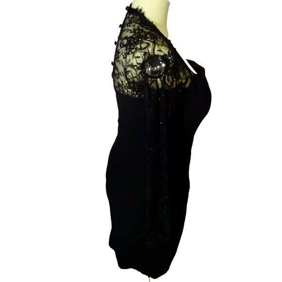 Chetta B. Evening Pre-loved Black Size 12 Long Lace Sleeve Polyester Blend Dress - Picture 3 of 13